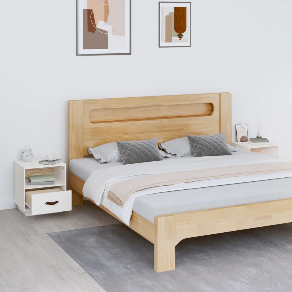 Sengeborde 2 stk Hvid 40x34x45 cm massiv fyrretræ