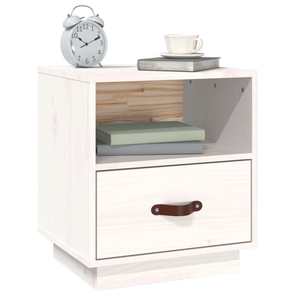 Sengeborde 2 stk Hvid 40x34x45 cm massiv fyrretræ