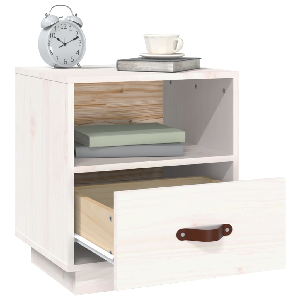 Sengeborde 2 stk Hvid 40x34x45 cm massiv fyrretræ