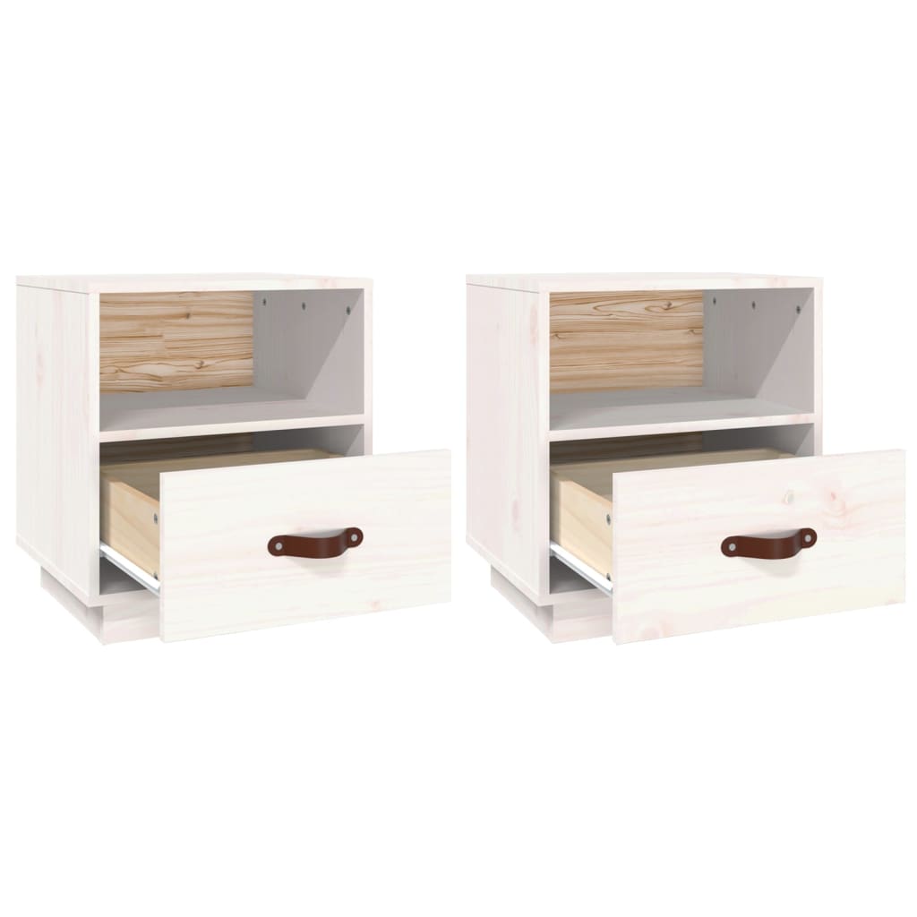 Sengeborde 2 stk Hvid 40x34x45 cm massiv fyrretræ