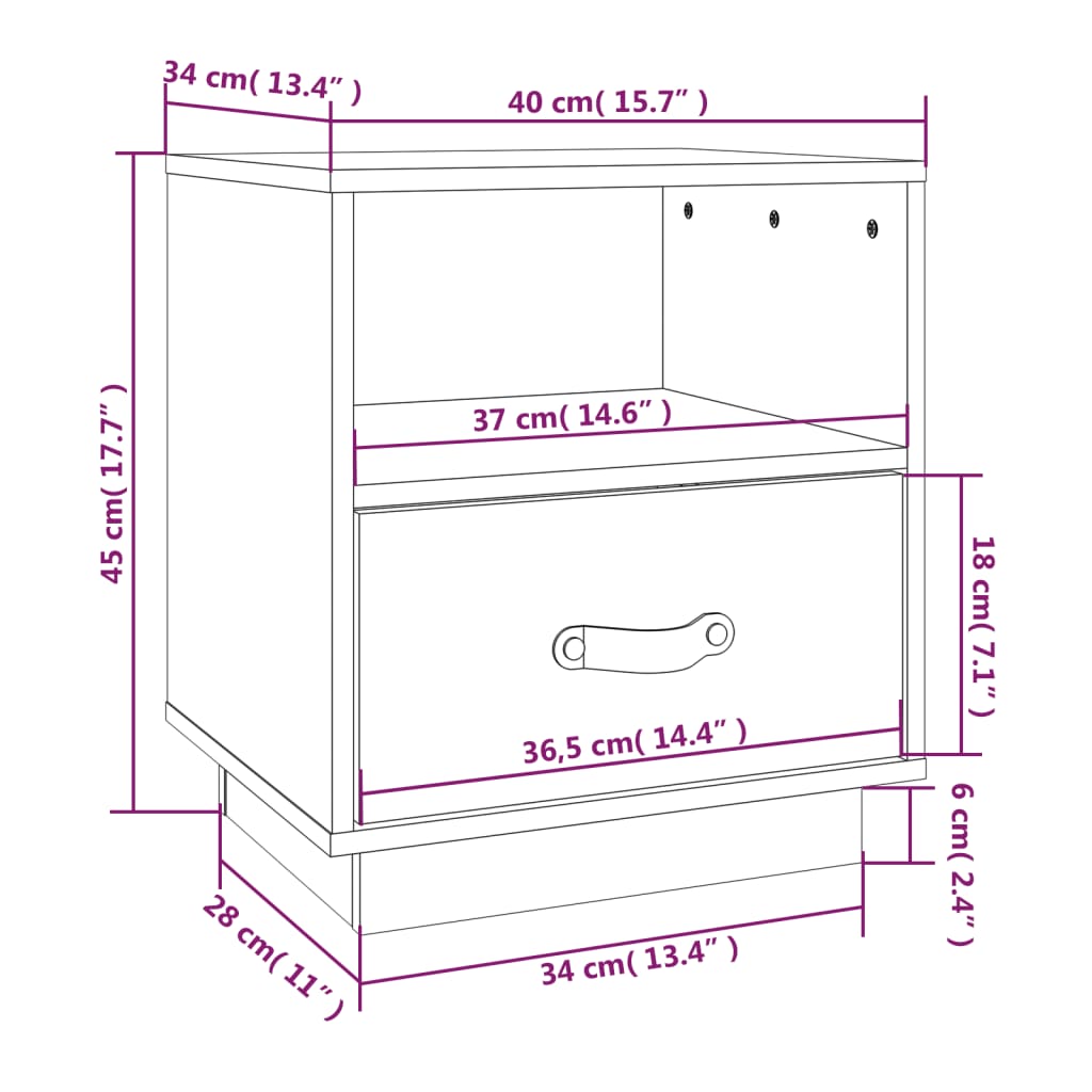 Sengeborde 2 stk Hvid 40x34x45 cm massiv fyrretræ