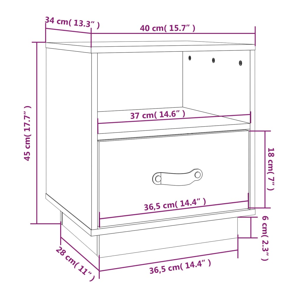 Sengebord honningbrunt 40x34x45 cm massivt fyrretræ