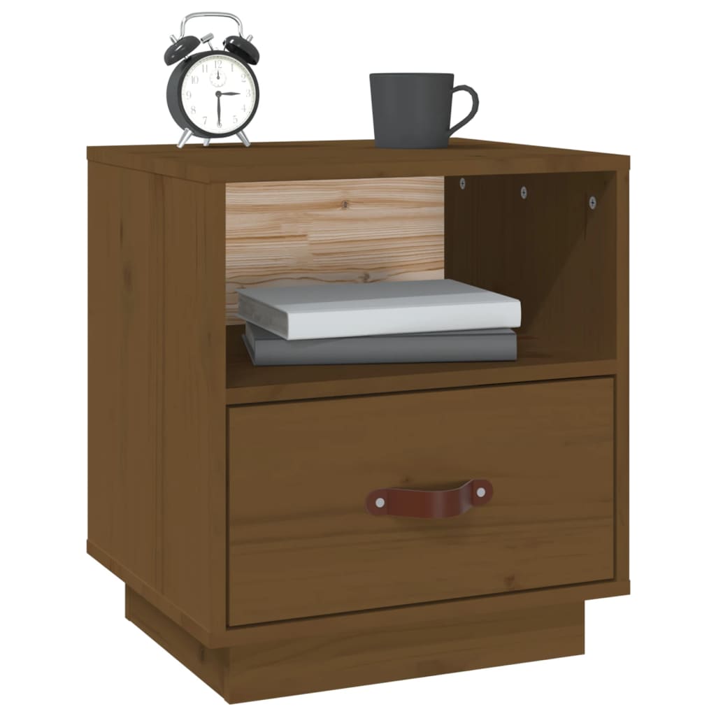 Sengeborde 2 stk Honningbrun 40x34x45 cm massiv fyrretræ