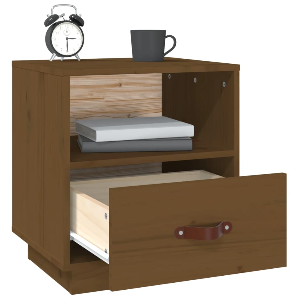 Sengeborde 2 stk Honningbrun 40x34x45 cm massiv fyrretræ