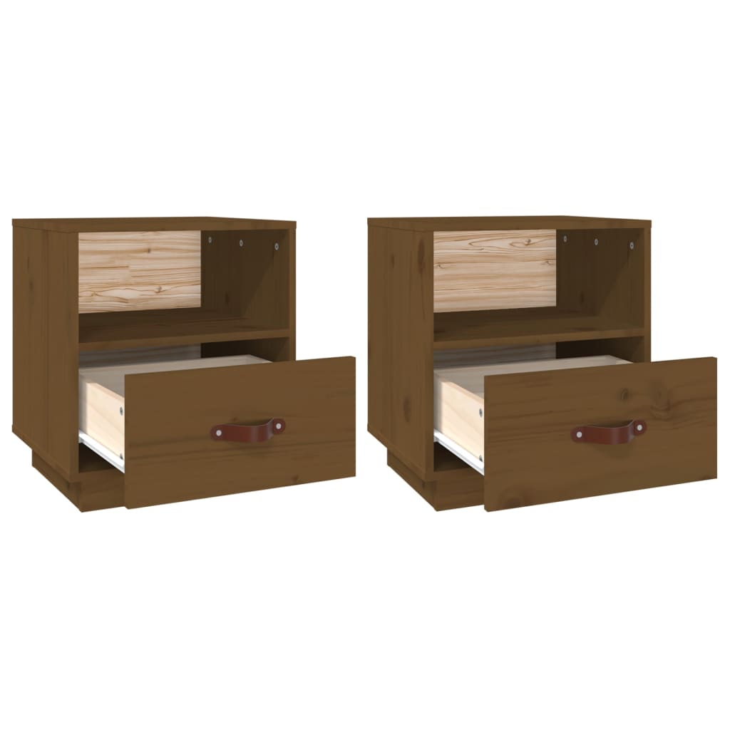 Sengeborde 2 stk Honningbrun 40x34x45 cm massiv fyrretræ