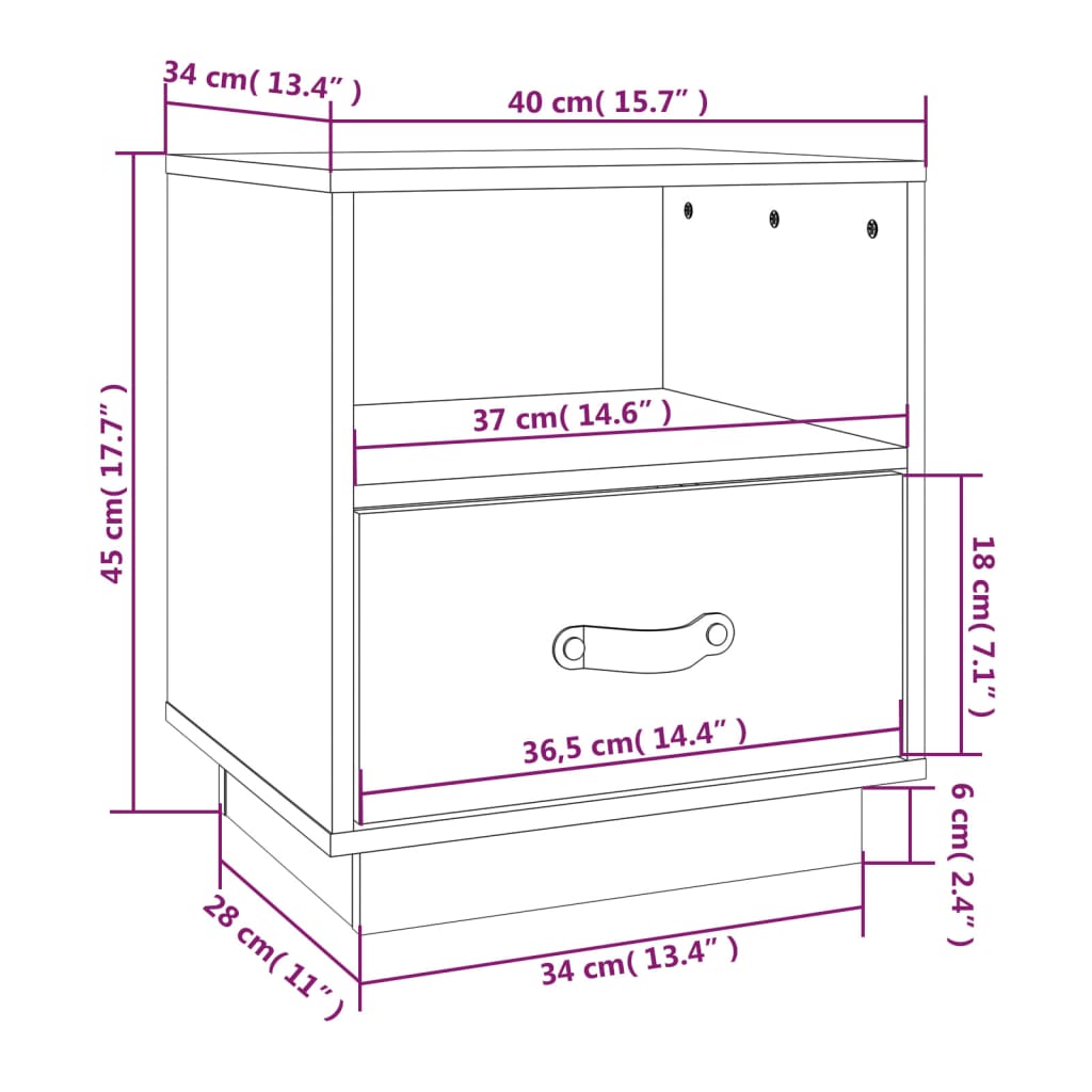 Sengeborde 2 stk Honningbrun 40x34x45 cm massiv fyrretræ