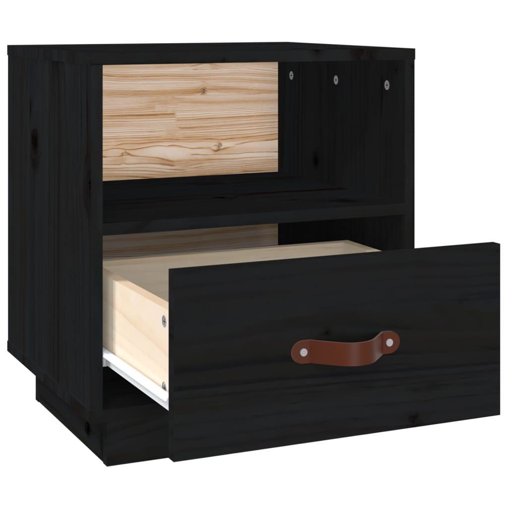 Sengebord Sort 40x34x45 cm Massiv Fyr