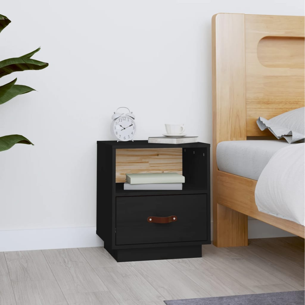 Sengebord Sort 40x34x45 cm Massiv Fyr
