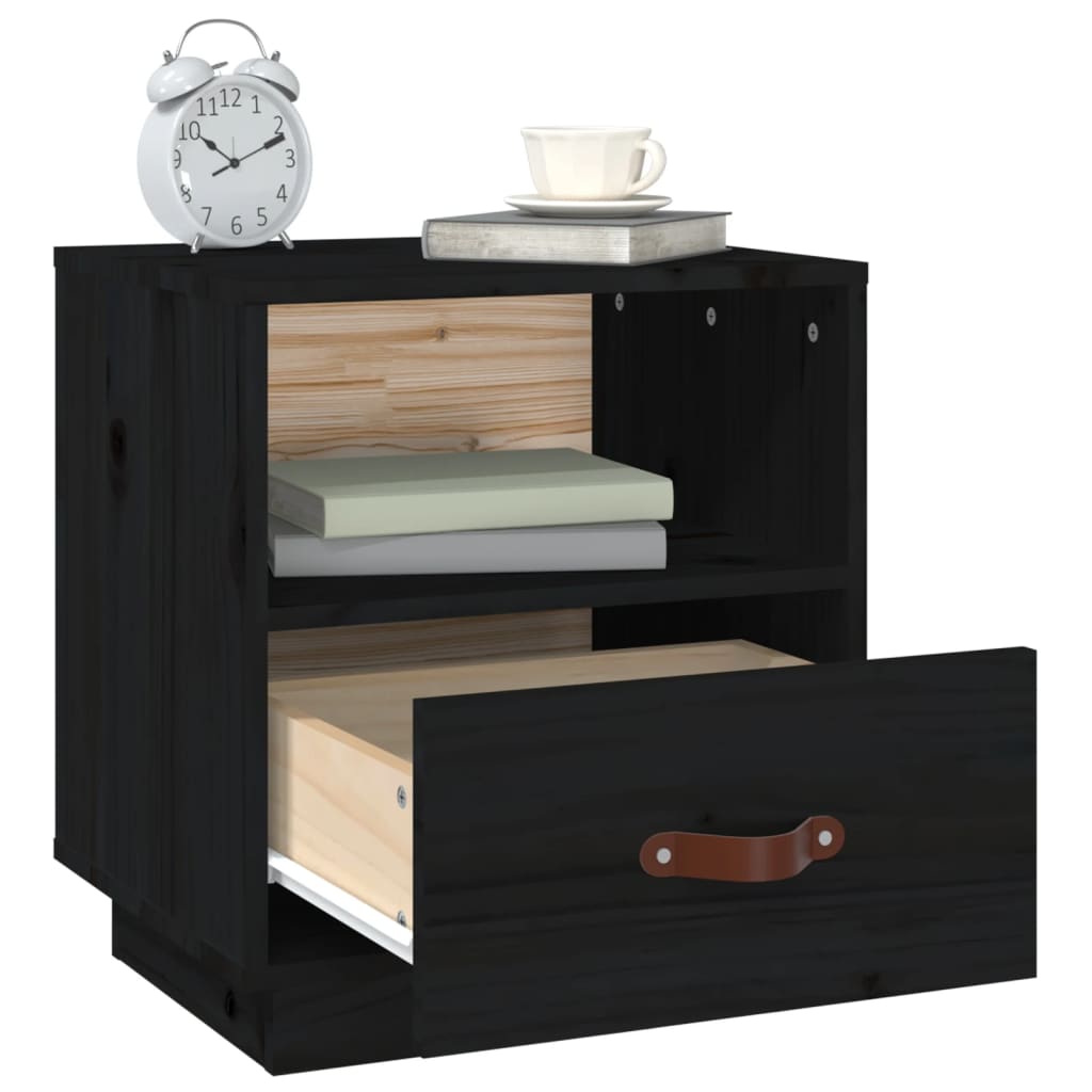 Sengeborde 2 stk Sort 40x34x45 cm massiv fyrretræ