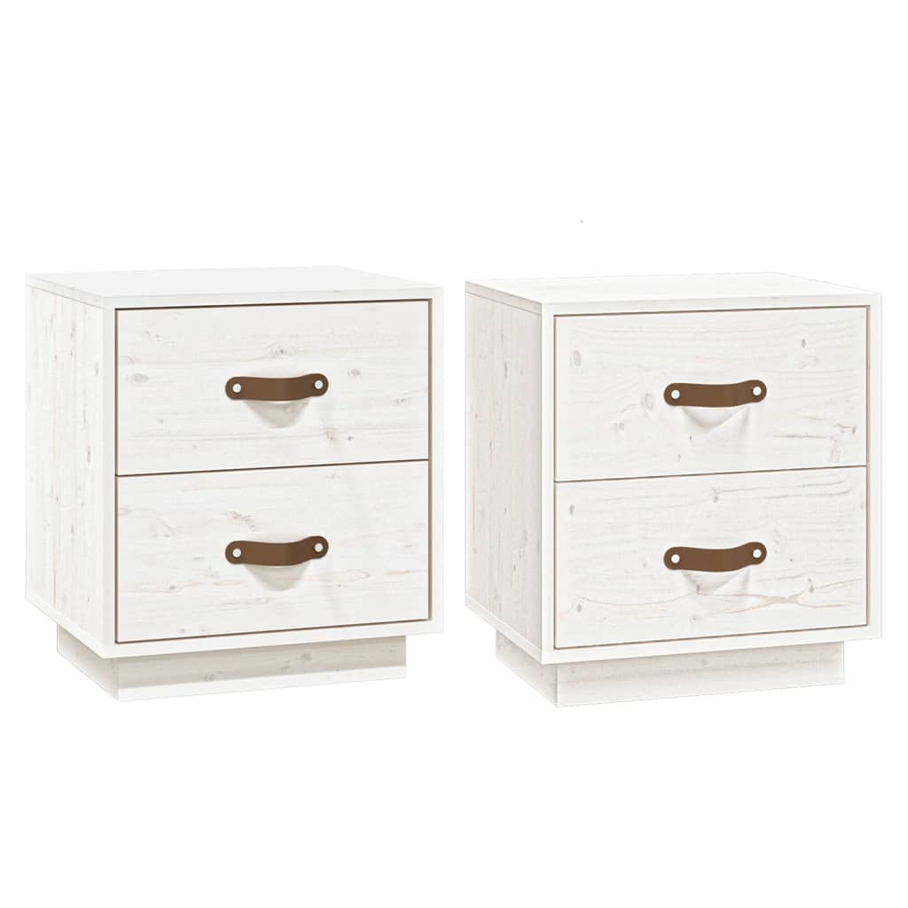 Sengeborde 2 stk Hvid 40x34x45 cm massiv fyrretræ