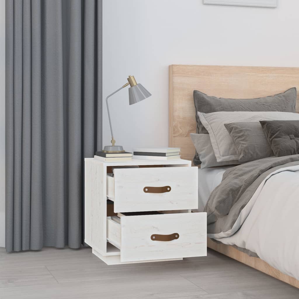 Sengeborde 2 stk Hvid 40x34x45 cm massiv fyrretræ