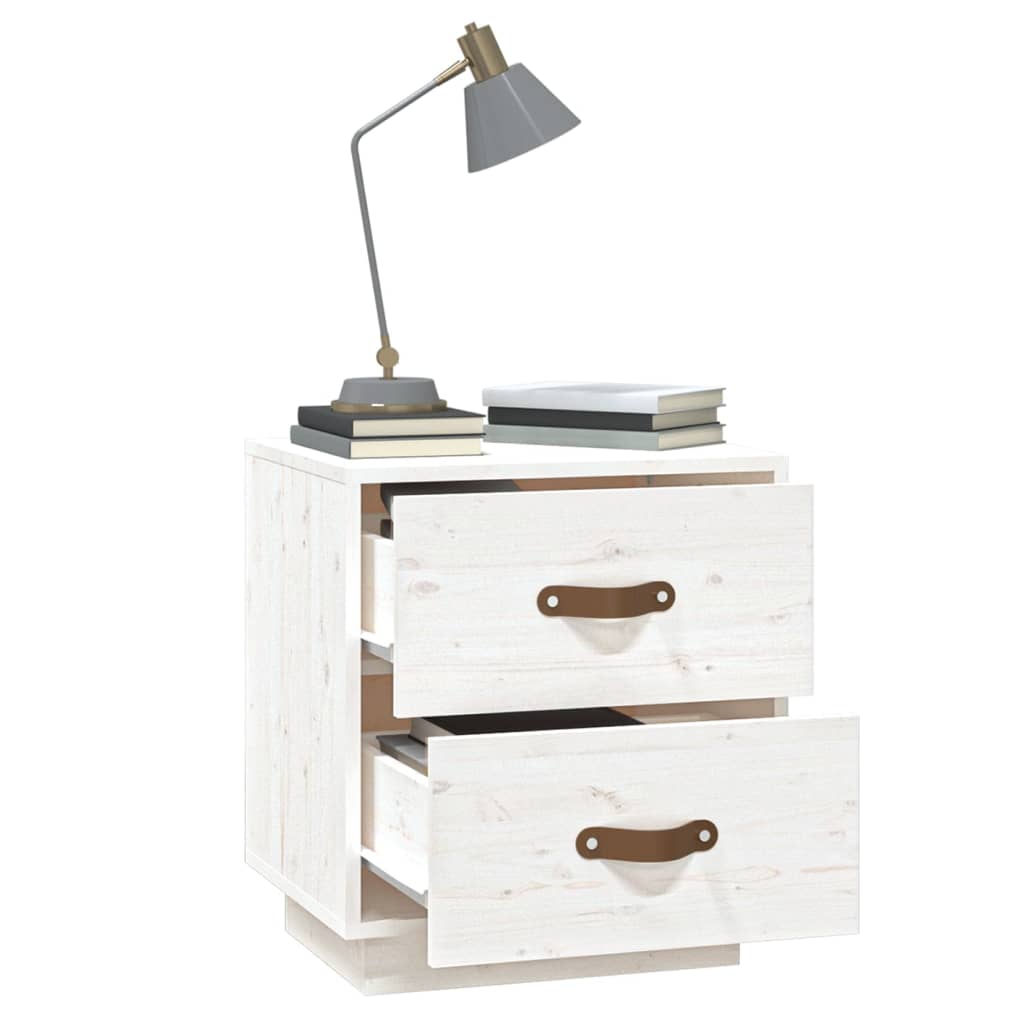 Sengeborde 2 stk Hvid 40x34x45 cm massiv fyrretræ