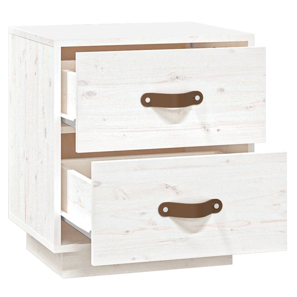 Sengeborde 2 stk Hvid 40x34x45 cm massiv fyrretræ