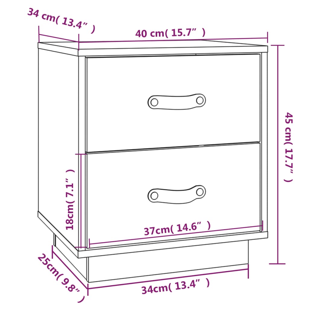 Sengeborde 2 stk Hvid 40x34x45 cm massiv fyrretræ