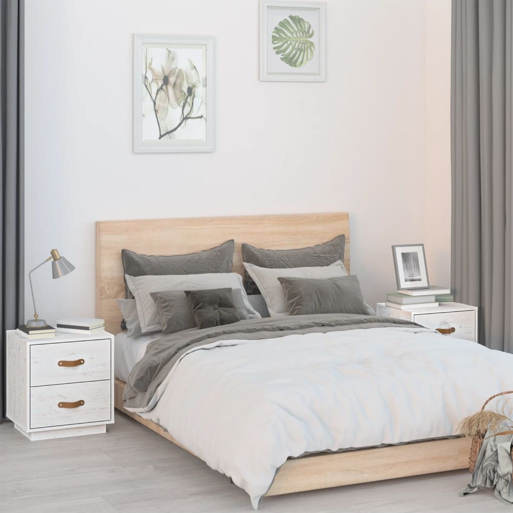 Sengeborde 2 stk Hvid 40x34x45 cm massiv fyrretræ