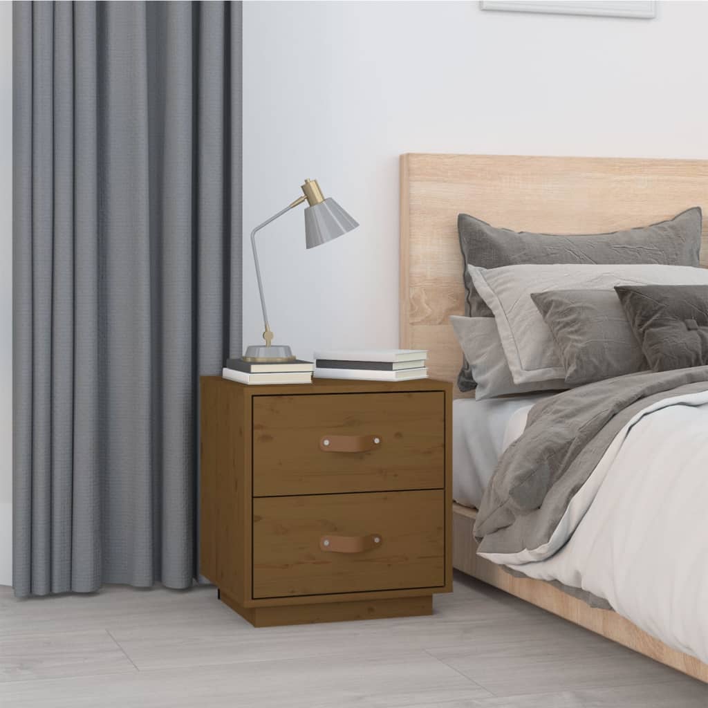 Sengeborde 2 stk Honningbrun 40x34x45 cm massiv fyrretræ