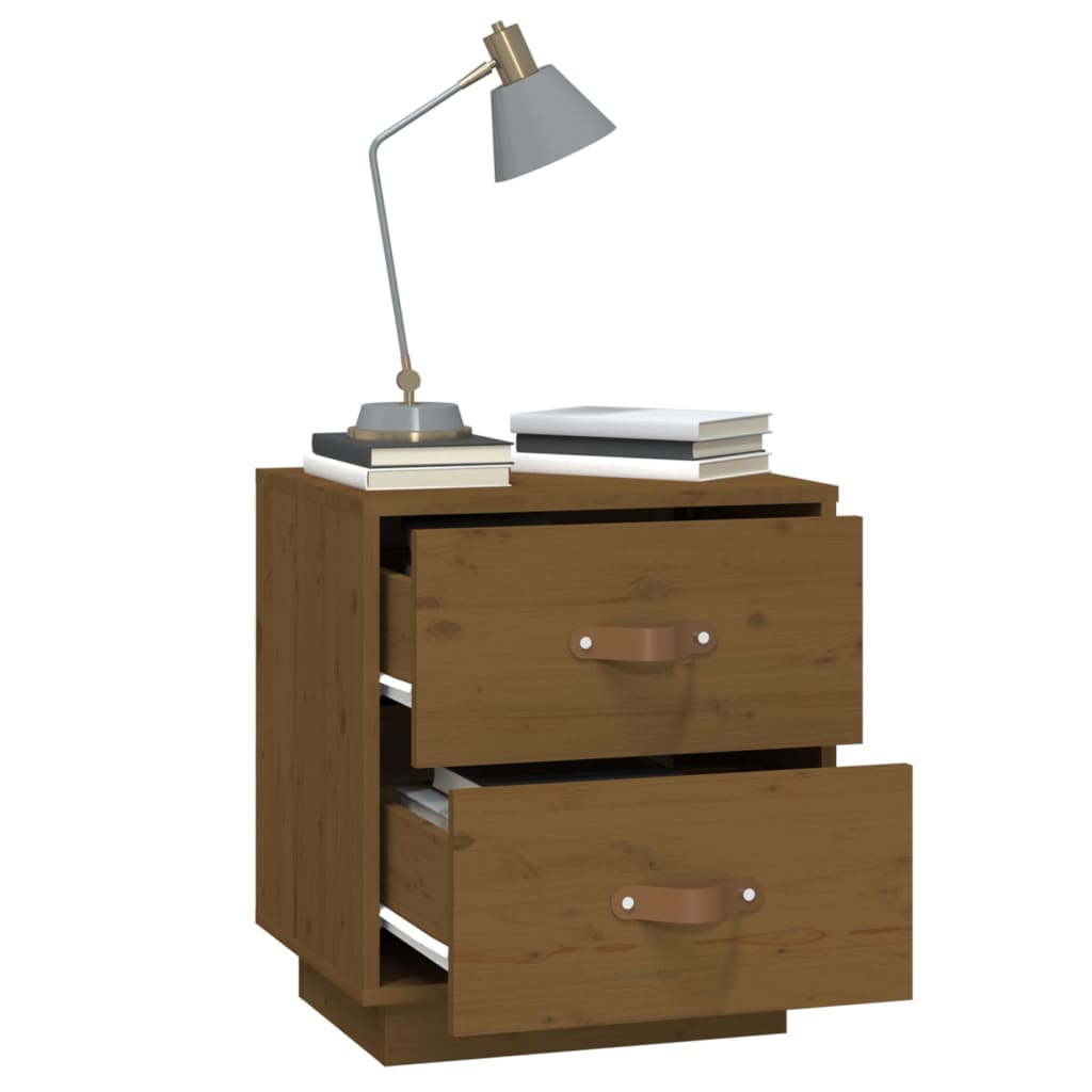 Sengeborde 2 stk Honningbrun 40x34x45 cm massiv fyrretræ