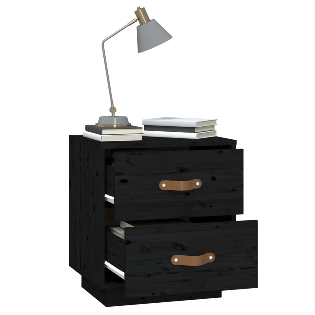 Sengebord Sort 40x34x45 cm Massiv Fyr