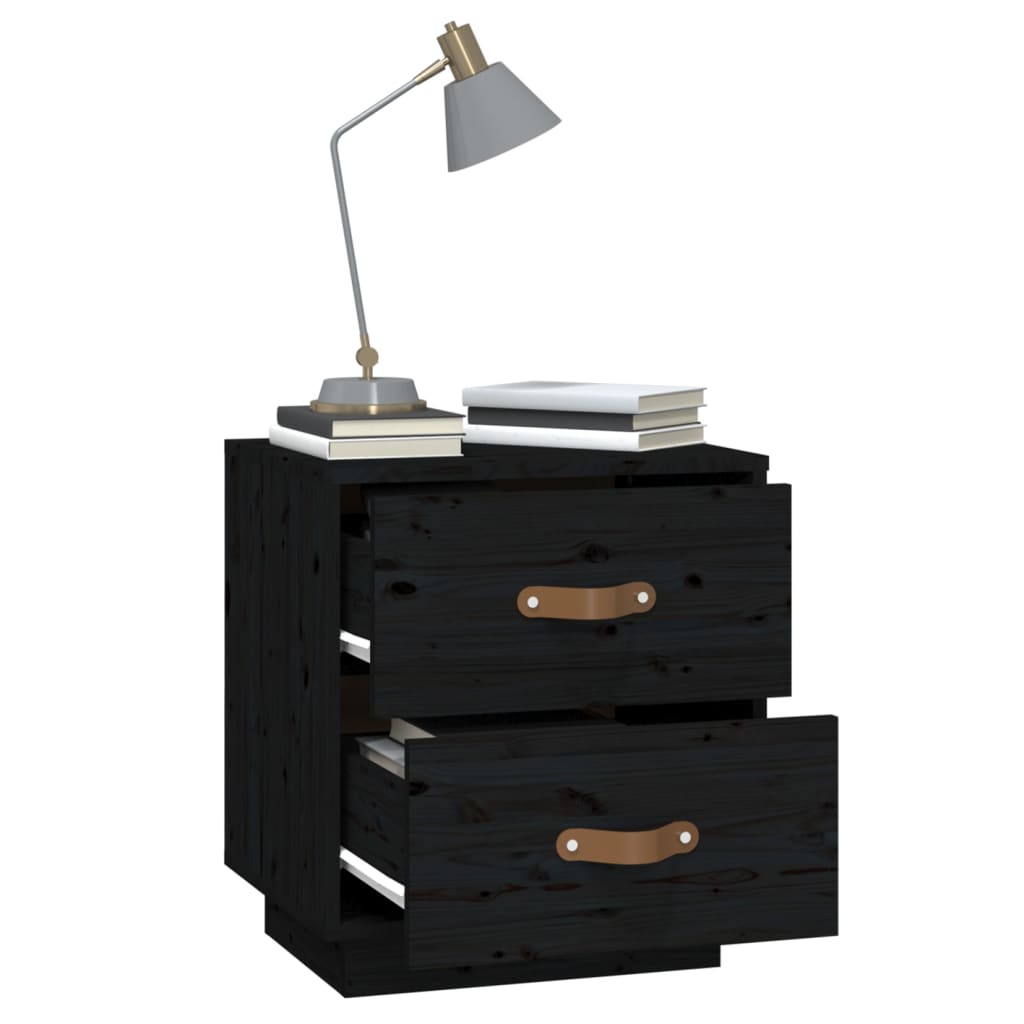 Sengeborde 2 stk Sort 40x34x45 cm massiv fyrretræ
