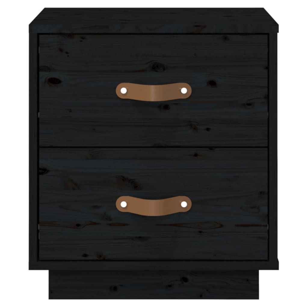Sengeborde 2 stk Sort 40x34x45 cm massiv fyrretræ