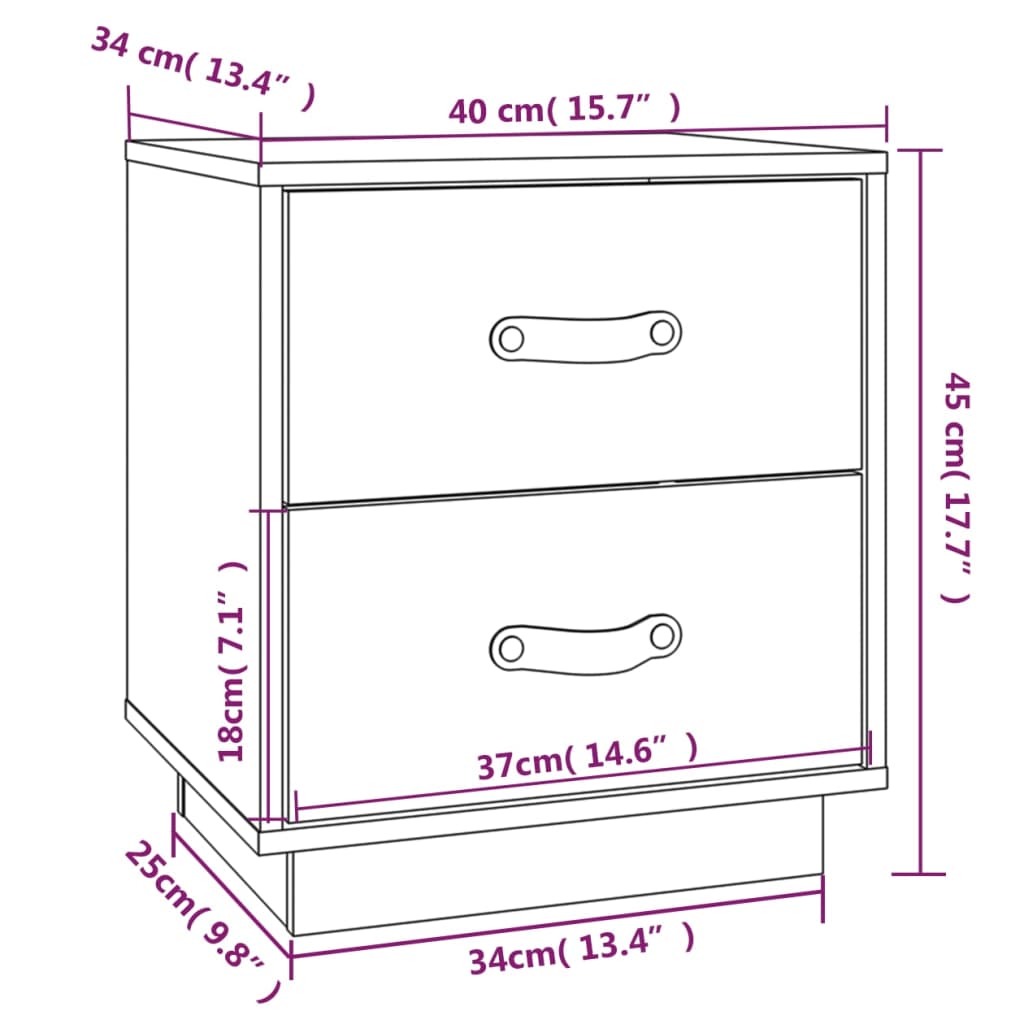 Sengeborde 2 stk Sort 40x34x45 cm massiv fyrretræ