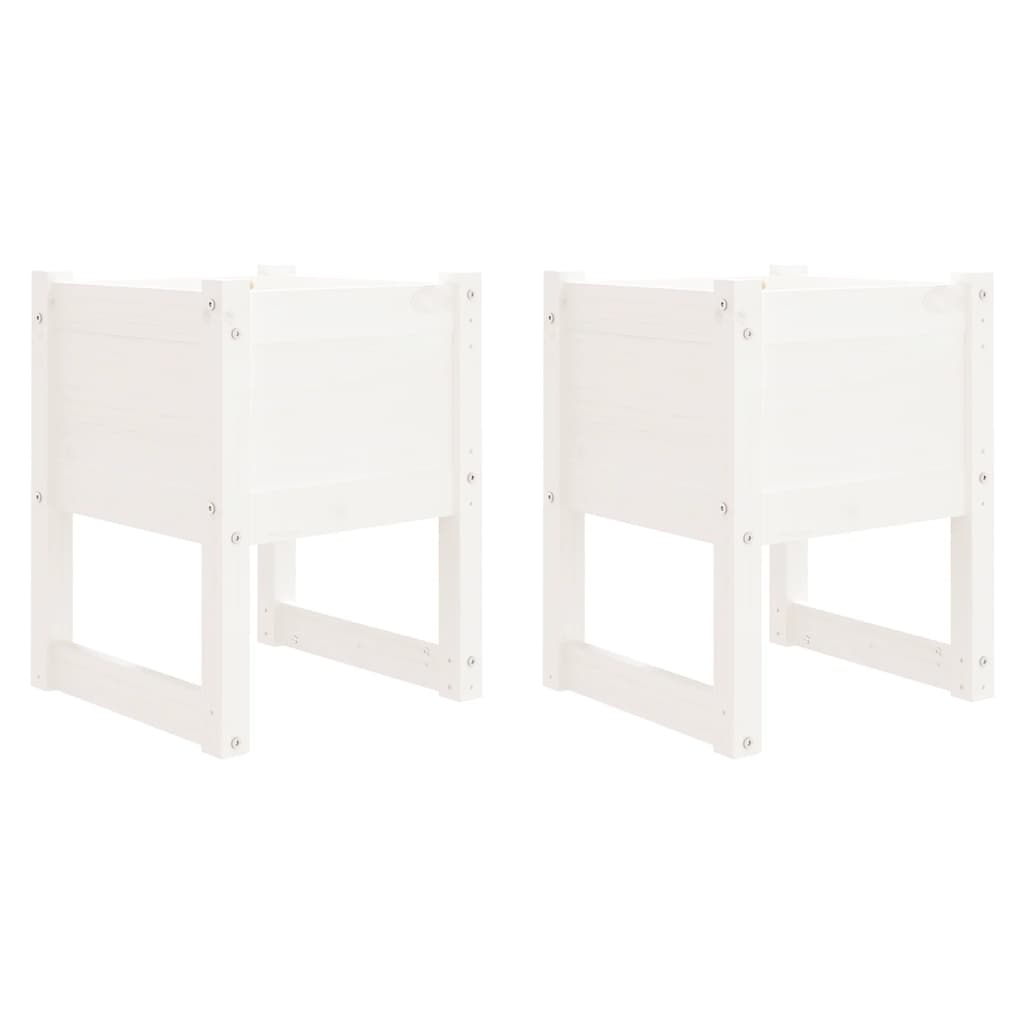 Plantepotte 2 stk Hvid 40x40x52,5 cm massiv fyrretræ