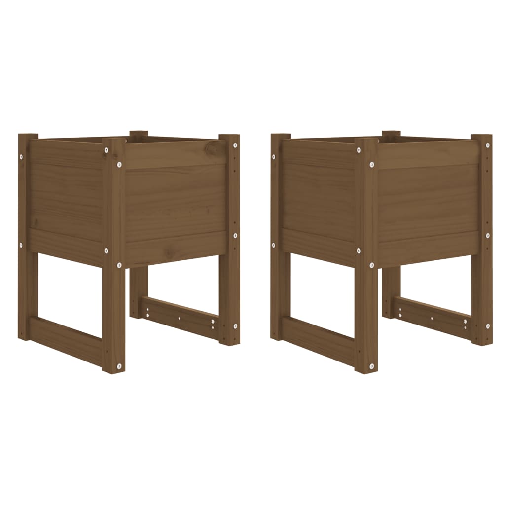 Plantepotte 2 stk Honningbrun 40x40x52,5 cm massiv fyrretræ