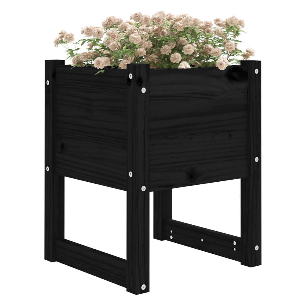 Plantepotte Sort 40x40x52,5 cm Massiv Fyrretræ