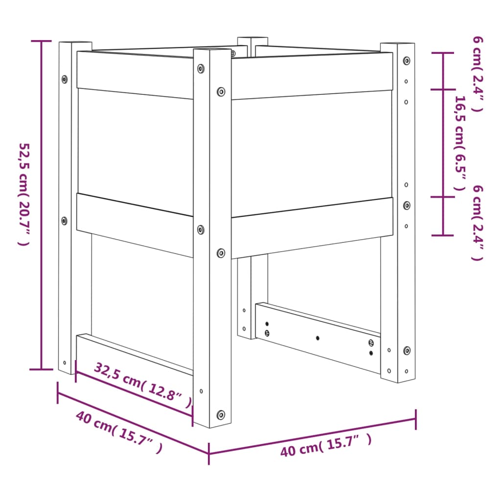 Plantepotte Sort 40x40x52,5 cm Massiv Fyrretræ