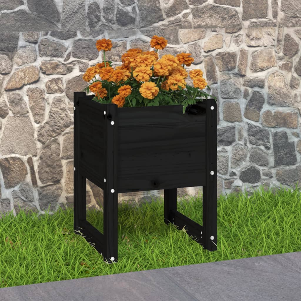Plantepotte Sort 40x40x52,5 cm Massiv Fyrretræ