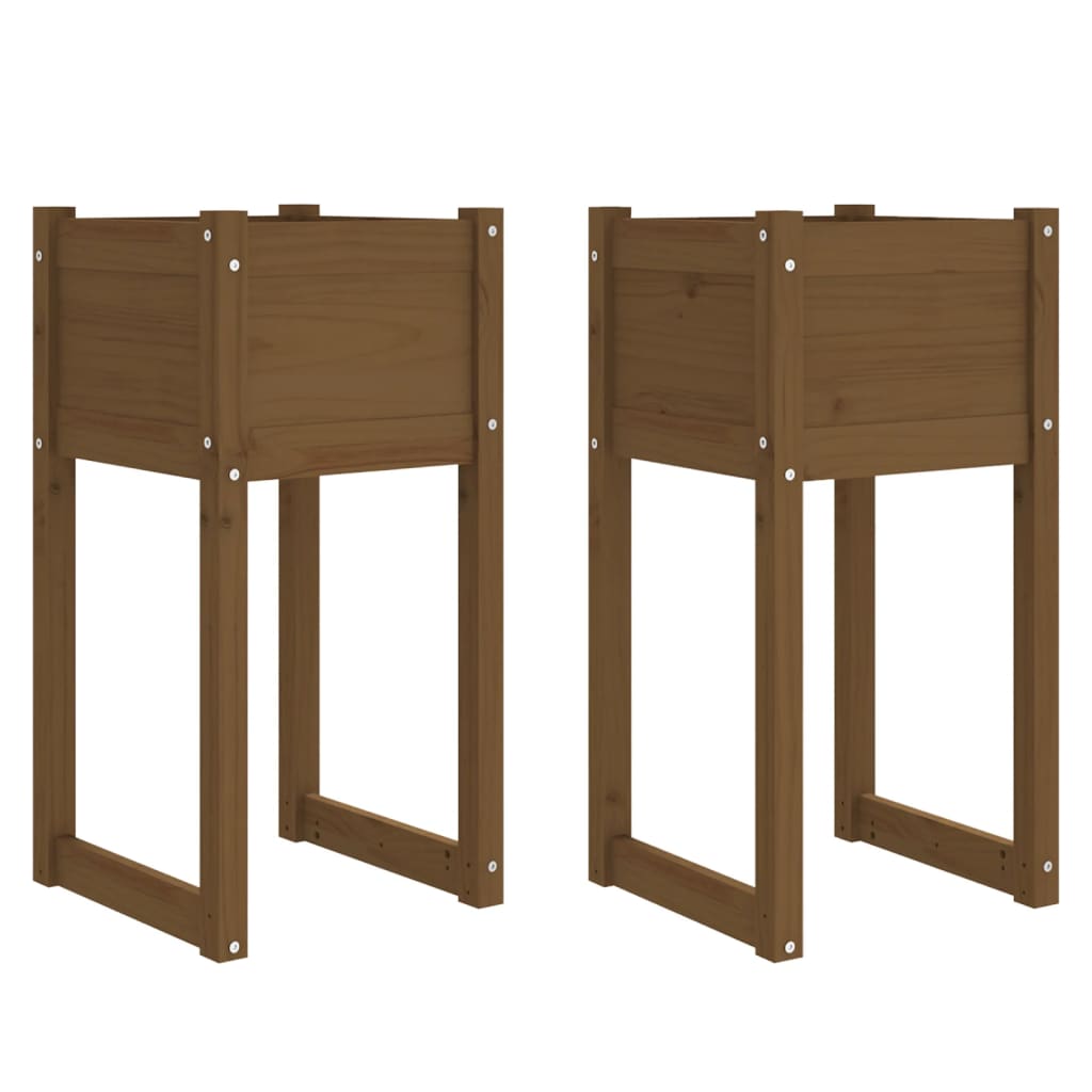Plantepotte 2 stk Honningbrun 40x40x81 cm massiv fyrretræ
