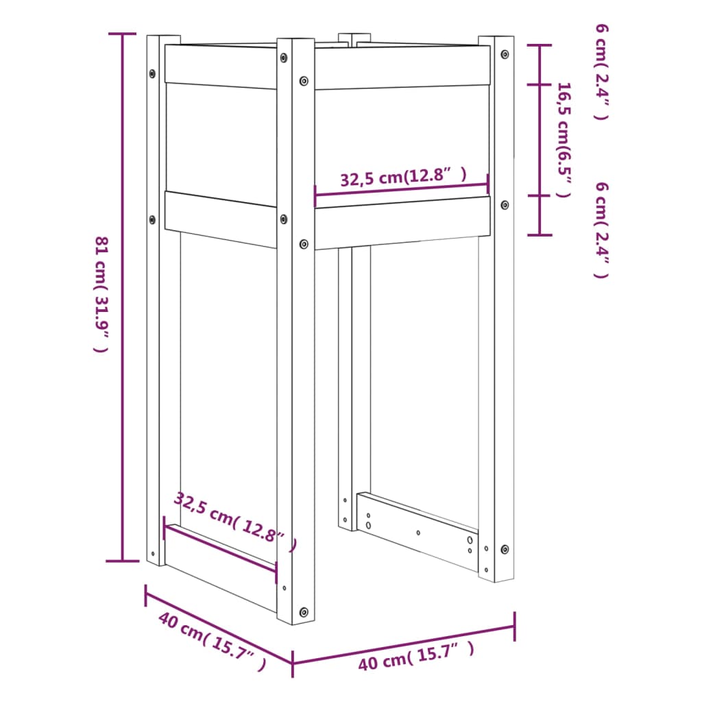 Plantekrukke Sort 40x40x81 cm Massiv fyrretræ