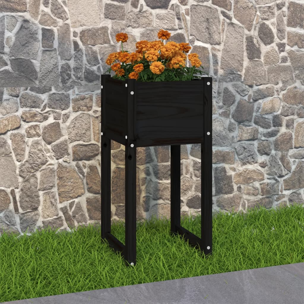 Plantekrukke Sort 40x40x81 cm Massiv fyrretræ