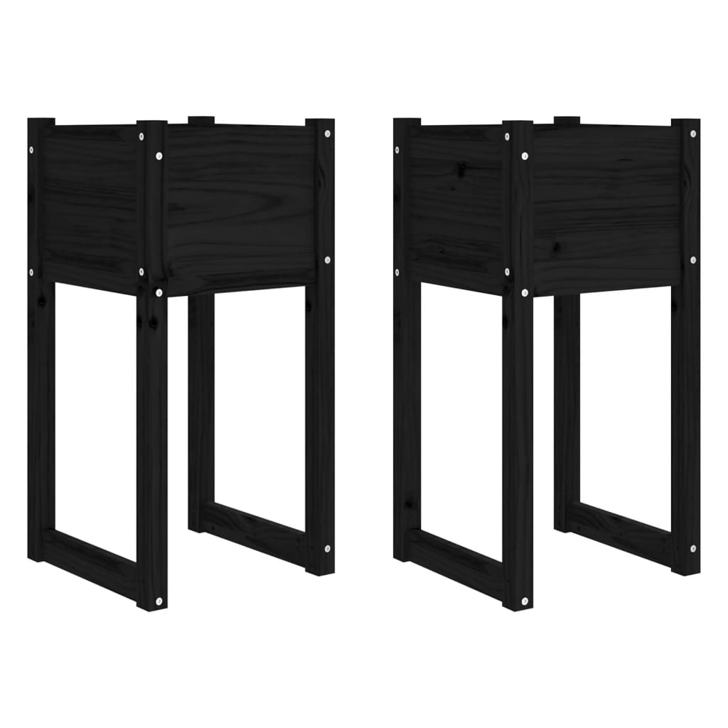 Plantekrukke 2 stk Sort 40x40x81 cm massiv fyrretræ