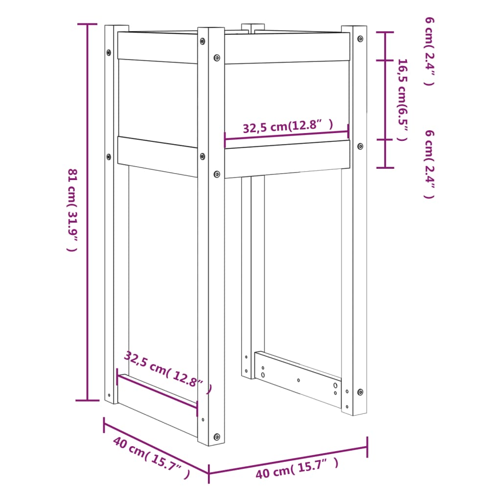 Plantekrukke 2 stk Sort 40x40x81 cm massiv fyrretræ