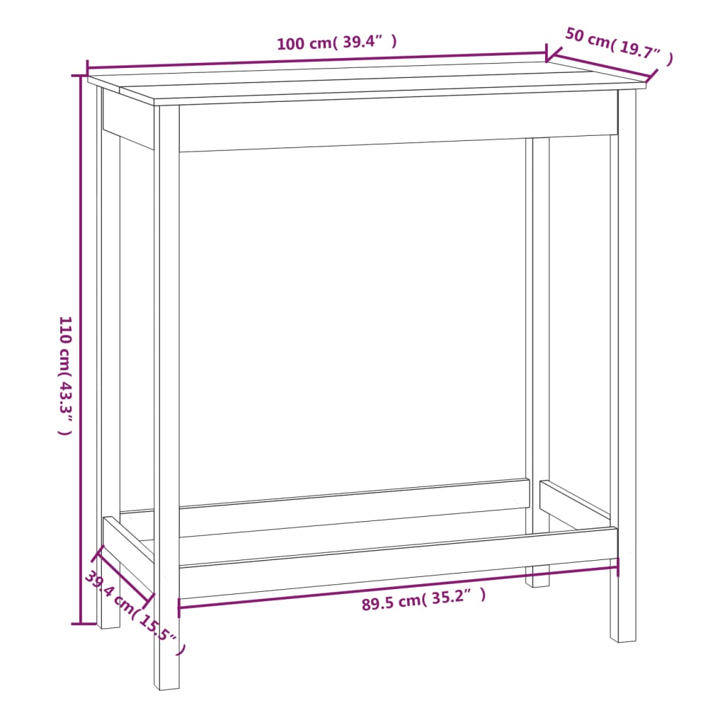 Barbord Sort 100x50x110 cm Massiv Fyr