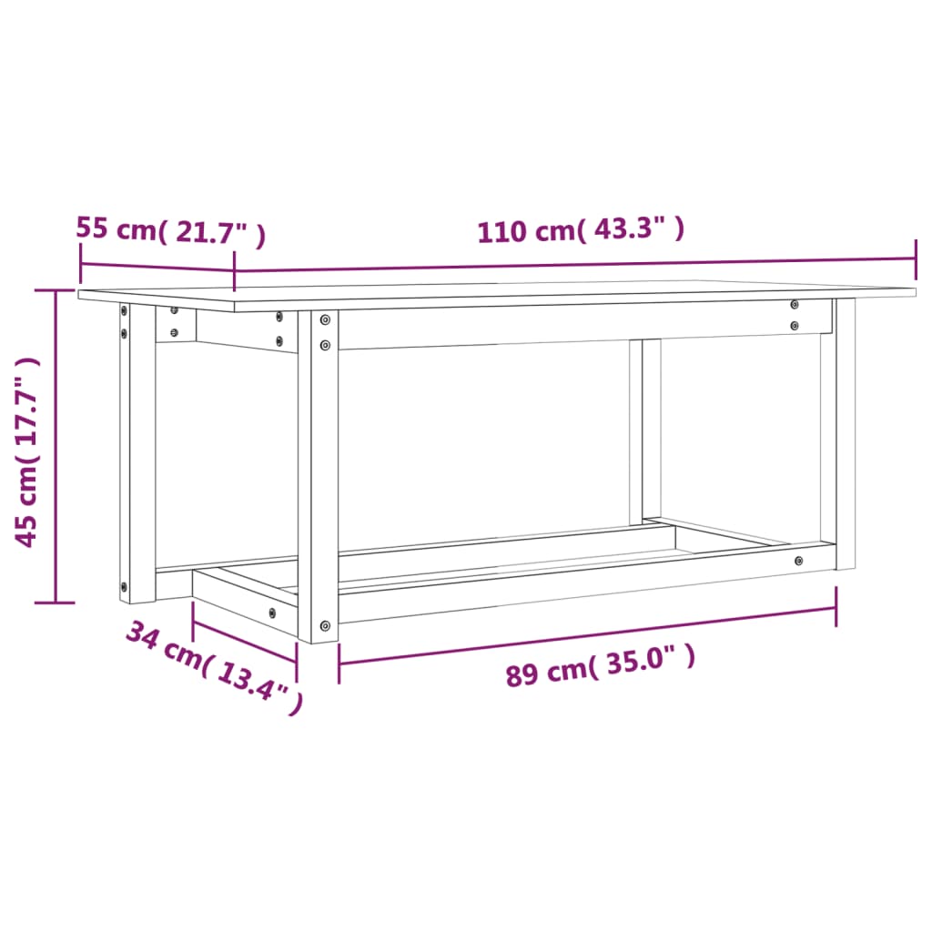 Sofabord 110x55x45 cm massivt fyrretræ