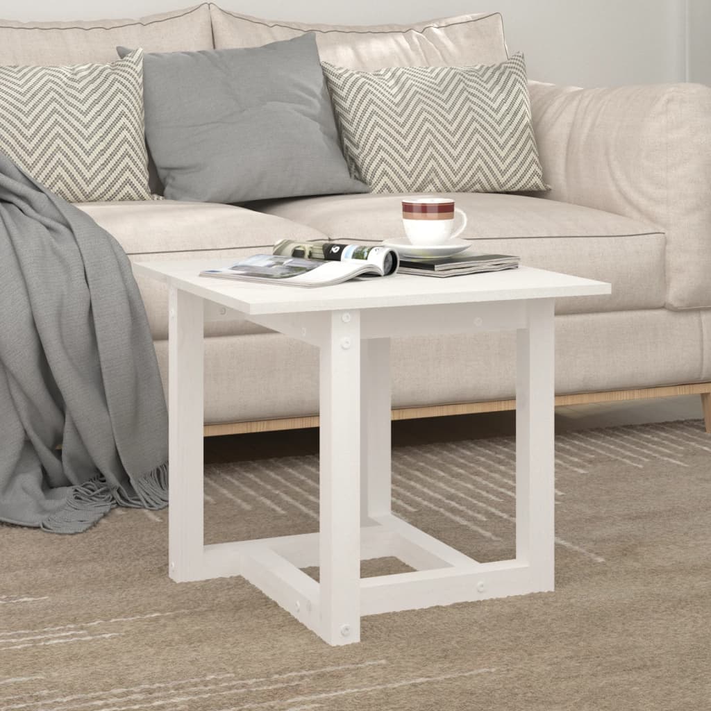 Sofabord Hvid 50x50x45 cm Massiv Fyr