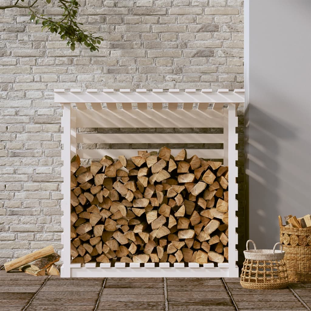 Brændestativ Hvid 108x73x108 cm Massiv Fyr
