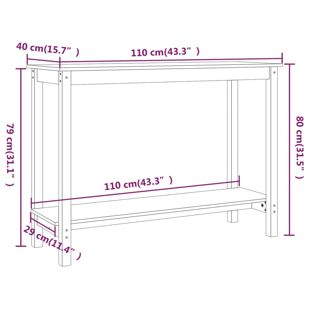 Konsolbord Hvid 110x40x80 cm Massiv Fyr