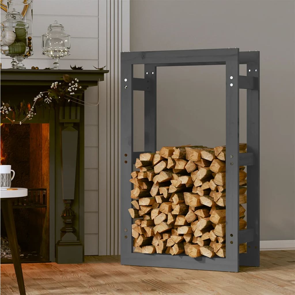 Brændestativ Grå 60x25x100 cm Massiv Fyr