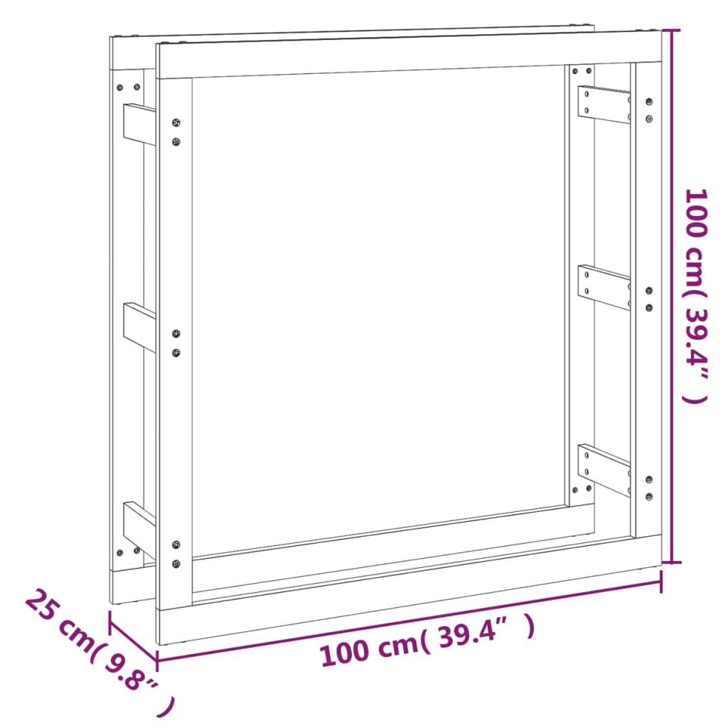 Brændestativ 100x25x100 cm massiv fyrretræ