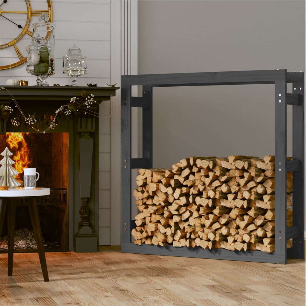 Brændestativ Grå 100x25x100 cm Massiv Fyr