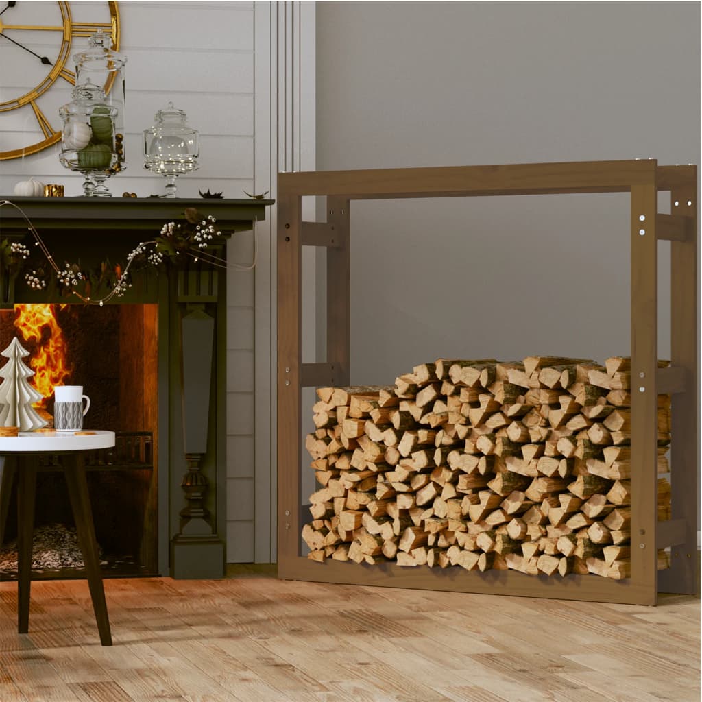 Brændestativ honningbrun 100x25x100 cm massiv fyrretræ