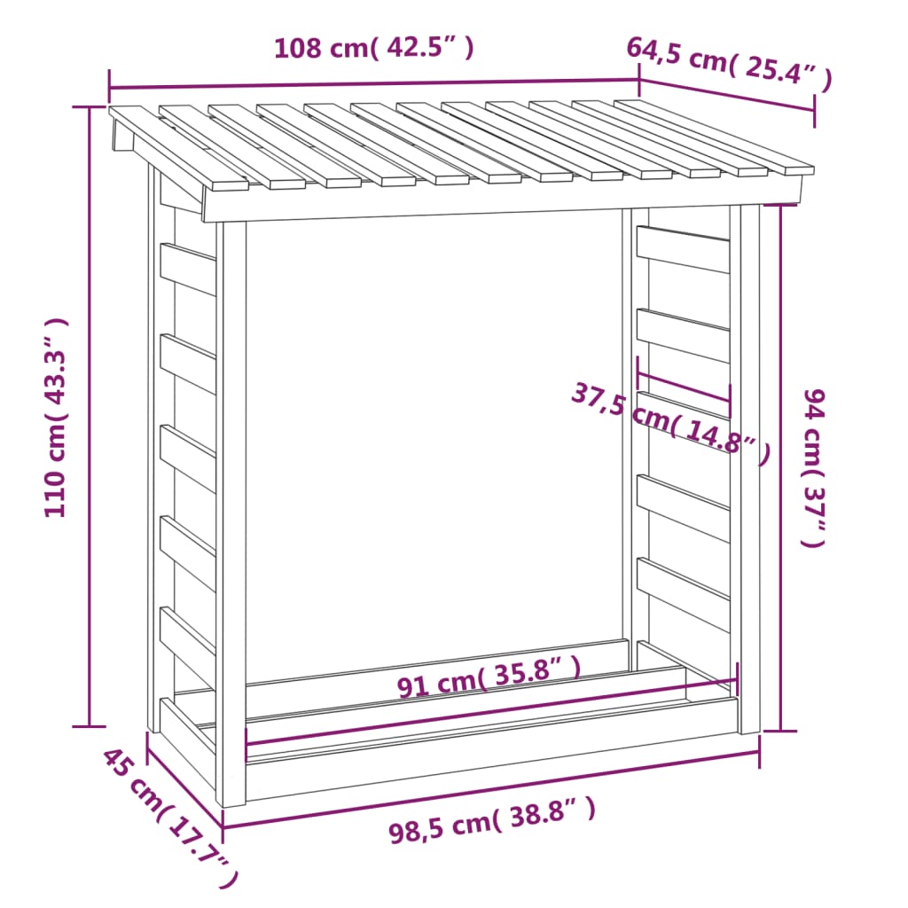 Brændestativ Hvid 108x64,5x110 cm Massiv Fyr