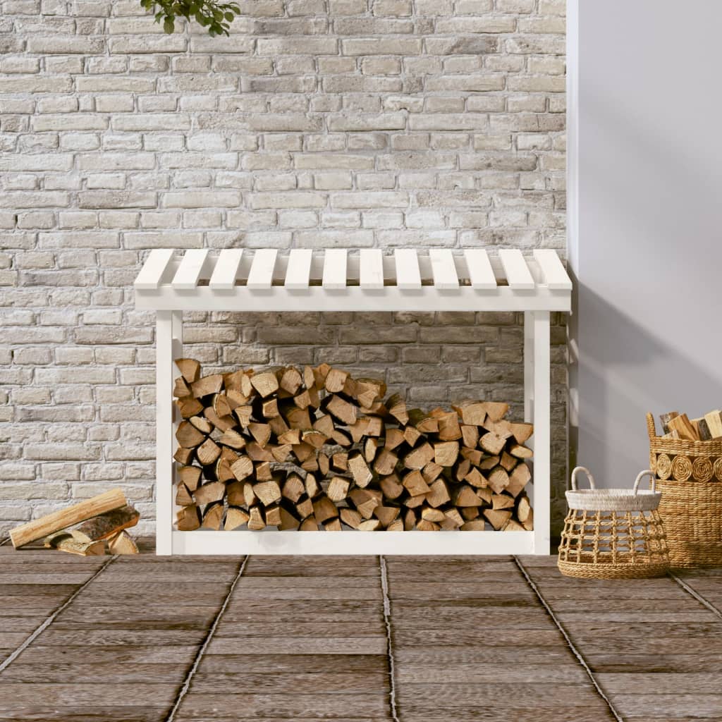 Brændestativ Hvid 108x64,5x78 cm Massiv Fyr