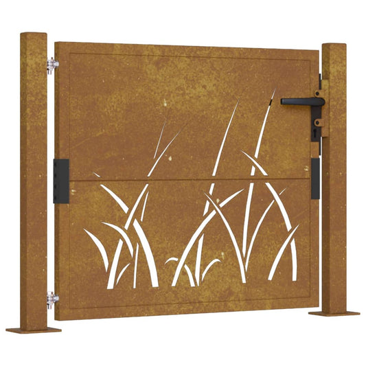 Gartentor 105 x 80 cm Cortenstahl Gras-Design