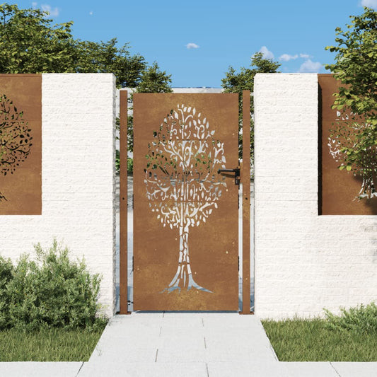 Gartentor 105x205 cm Cortenstahl Baumdesign