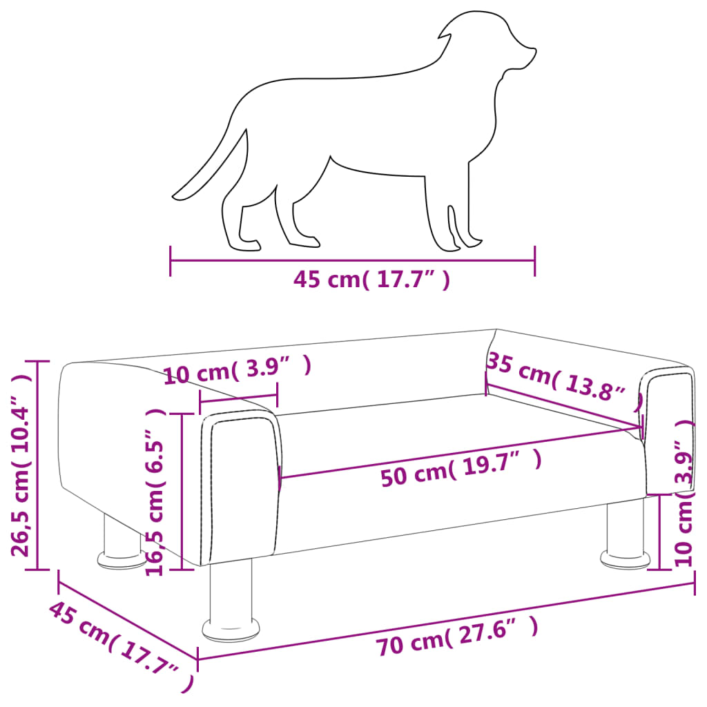 Hundeseng Lysegrå 70x45x26,5 cm Fløjl
