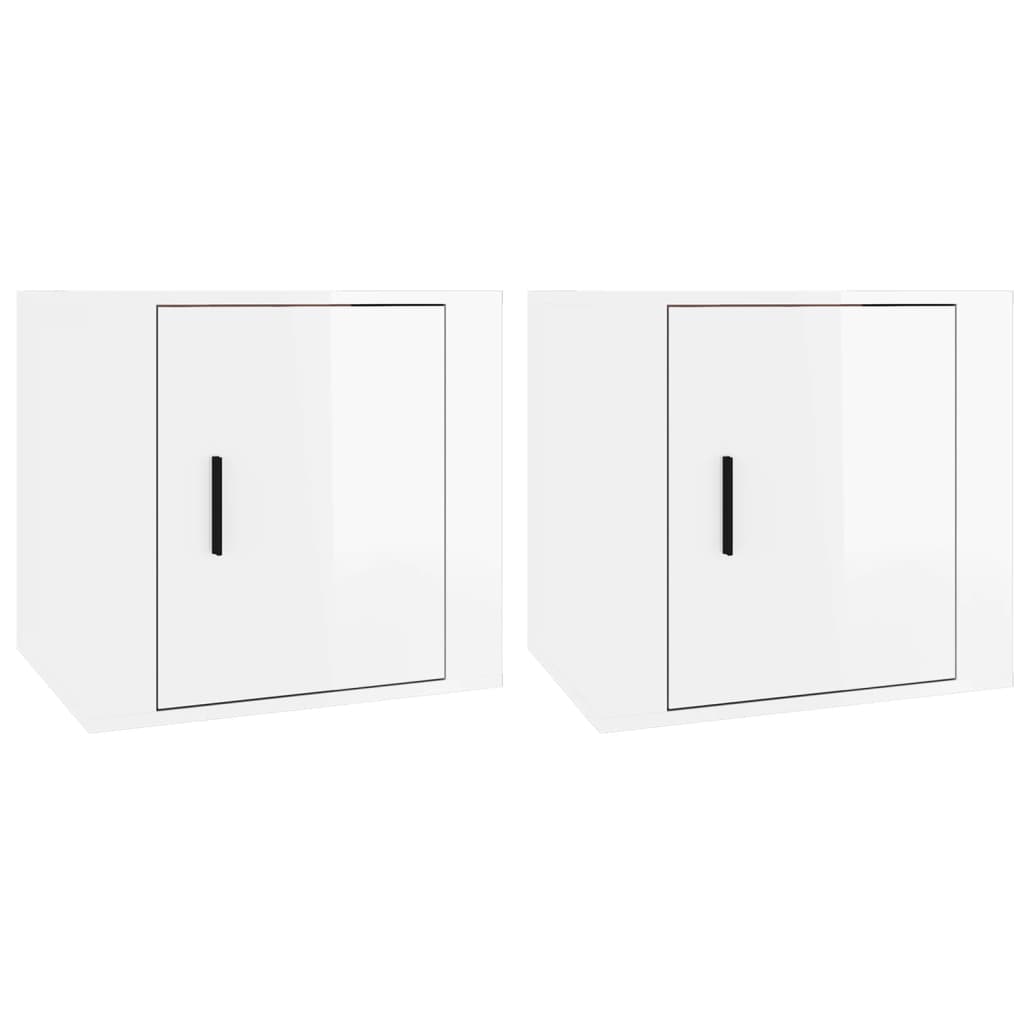Sengeborde 2 stk Hvid højglans 50x39x47 cm
